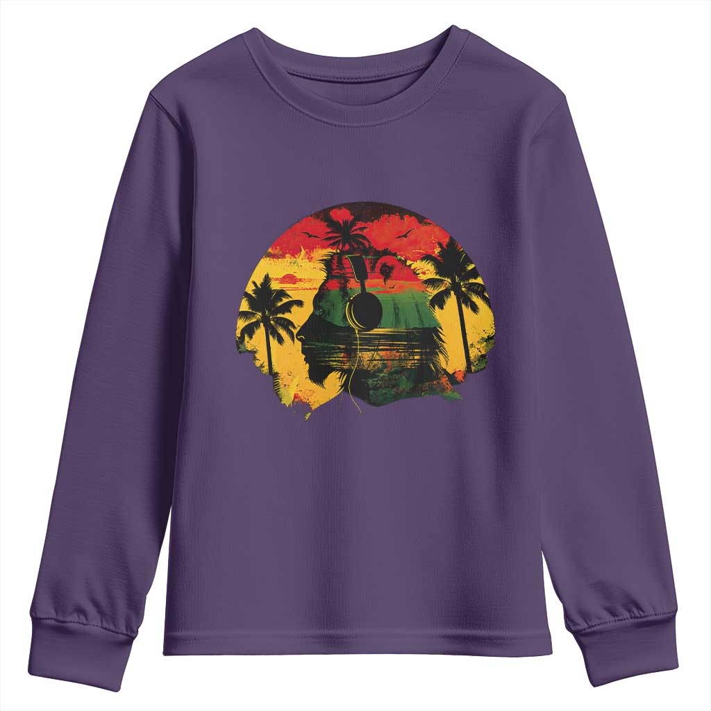 Retro Jamaican Lion Sunset Youth Sweatshirt Rasta Colors Music and Island Vibes Graphic TS02 Purple Print Your Wear