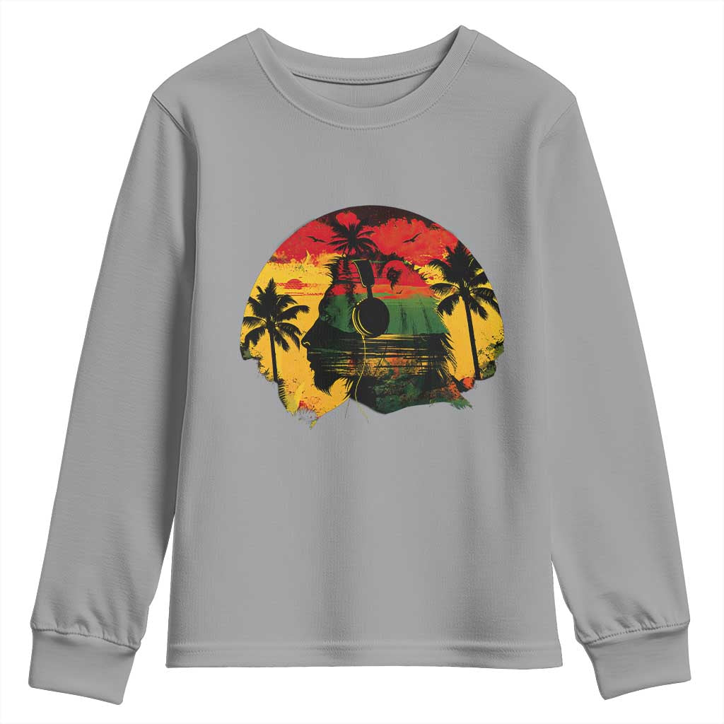 Retro Jamaican Lion Sunset Youth Sweatshirt Rasta Colors Music and Island Vibes Graphic TS02 Sport Gray Print Your Wear