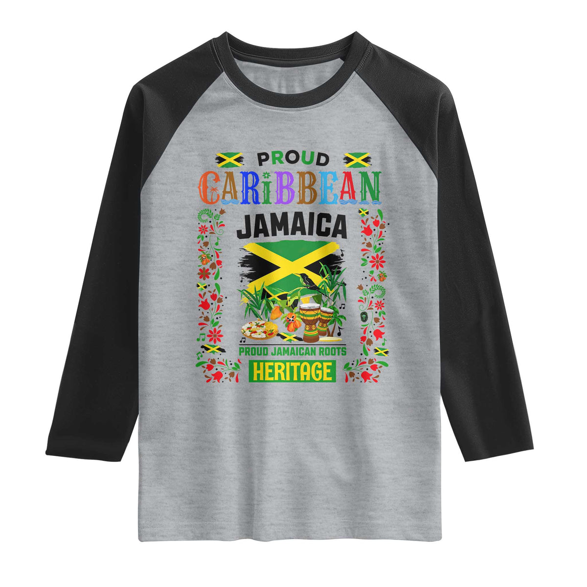 Proud Caribbean Jamaica Heritage Raglan Shirt Jamaican Roots and Island Culture TS02 Heather Gray Black Print Your Wear