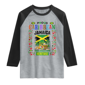 Proud Caribbean Jamaica Heritage Raglan Shirt Jamaican Roots and Island Culture TS02 Heather Gray Black Print Your Wear