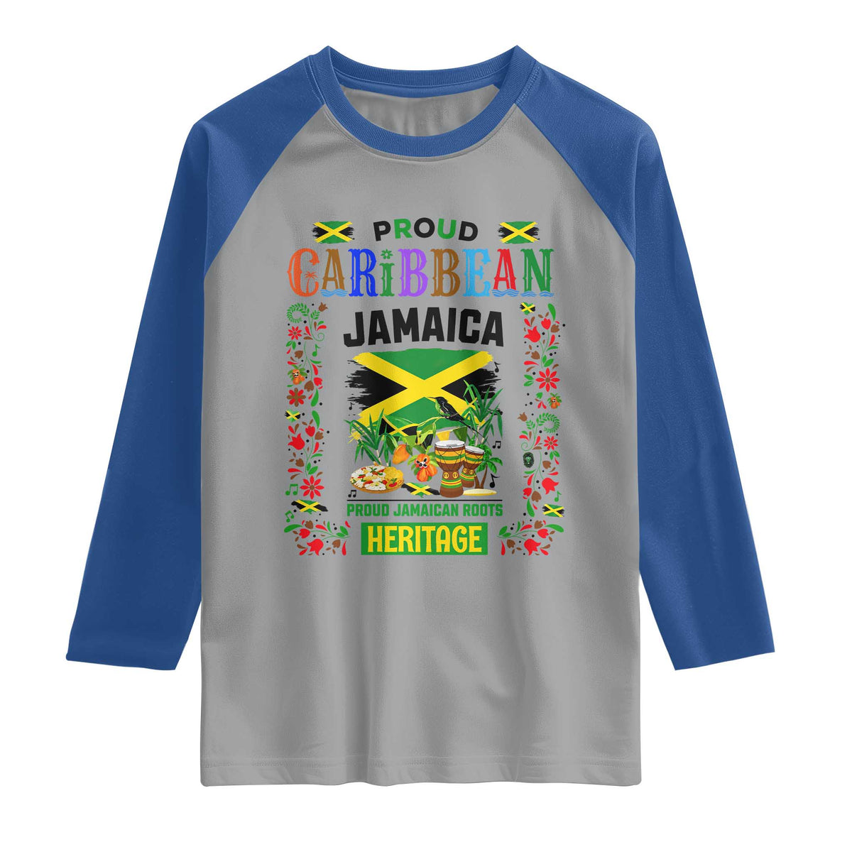 Proud Caribbean Jamaica Heritage Raglan Shirt Jamaican Roots and Island Culture TS02 Sport Gray Royal Print Your Wear