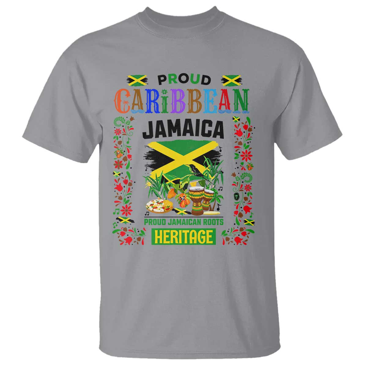 Proud Caribbean Jamaica Heritage T Shirt Jamaican Roots and Island Culture TS02 Sport Gray Print Your Wear