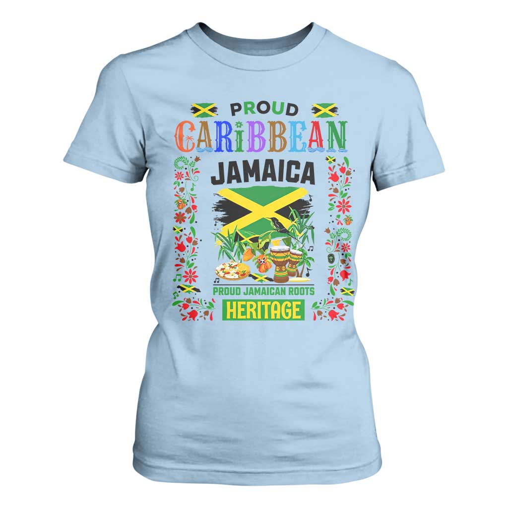 Proud Caribbean Jamaica Heritage T Shirt For Women Jamaican Roots and Island Culture TS02 Light Blue Print Your Wear