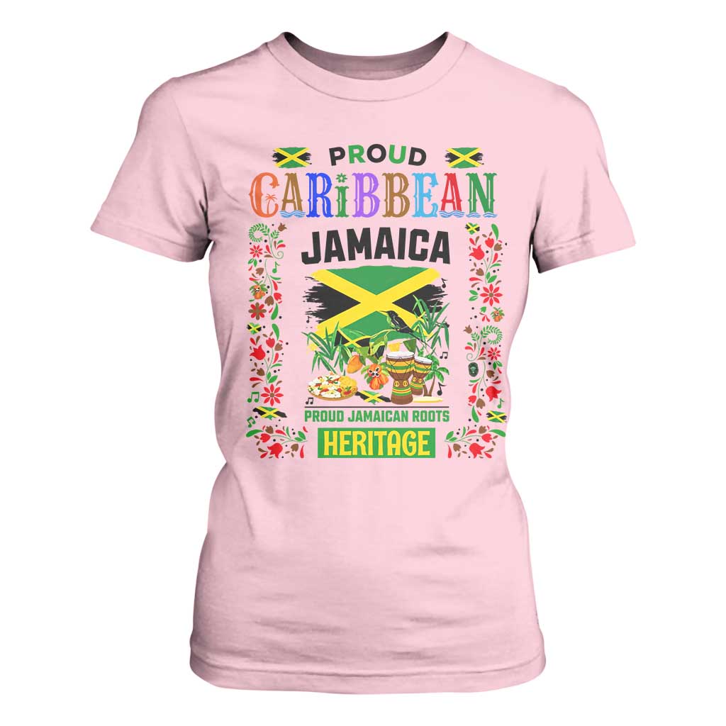 Proud Caribbean Jamaica Heritage T Shirt For Women Jamaican Roots and Island Culture TS02 Light Pink Print Your Wear