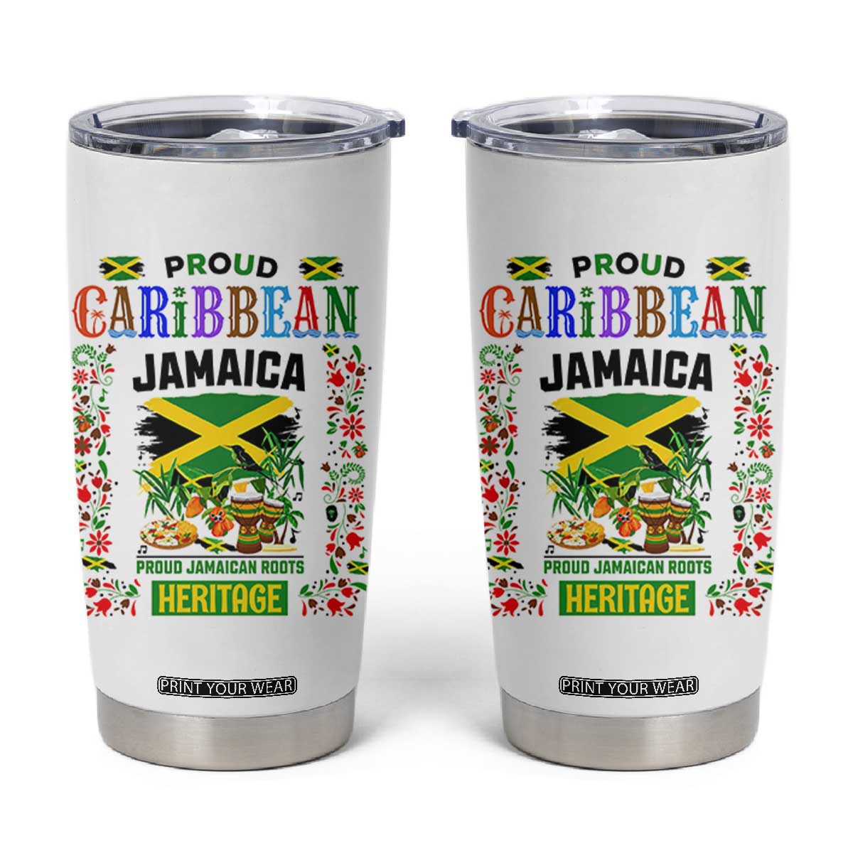 Proud Caribbean Jamaica Heritage Tumbler Cup Jamaican Roots and Island Culture TS02 White Print Your Wear