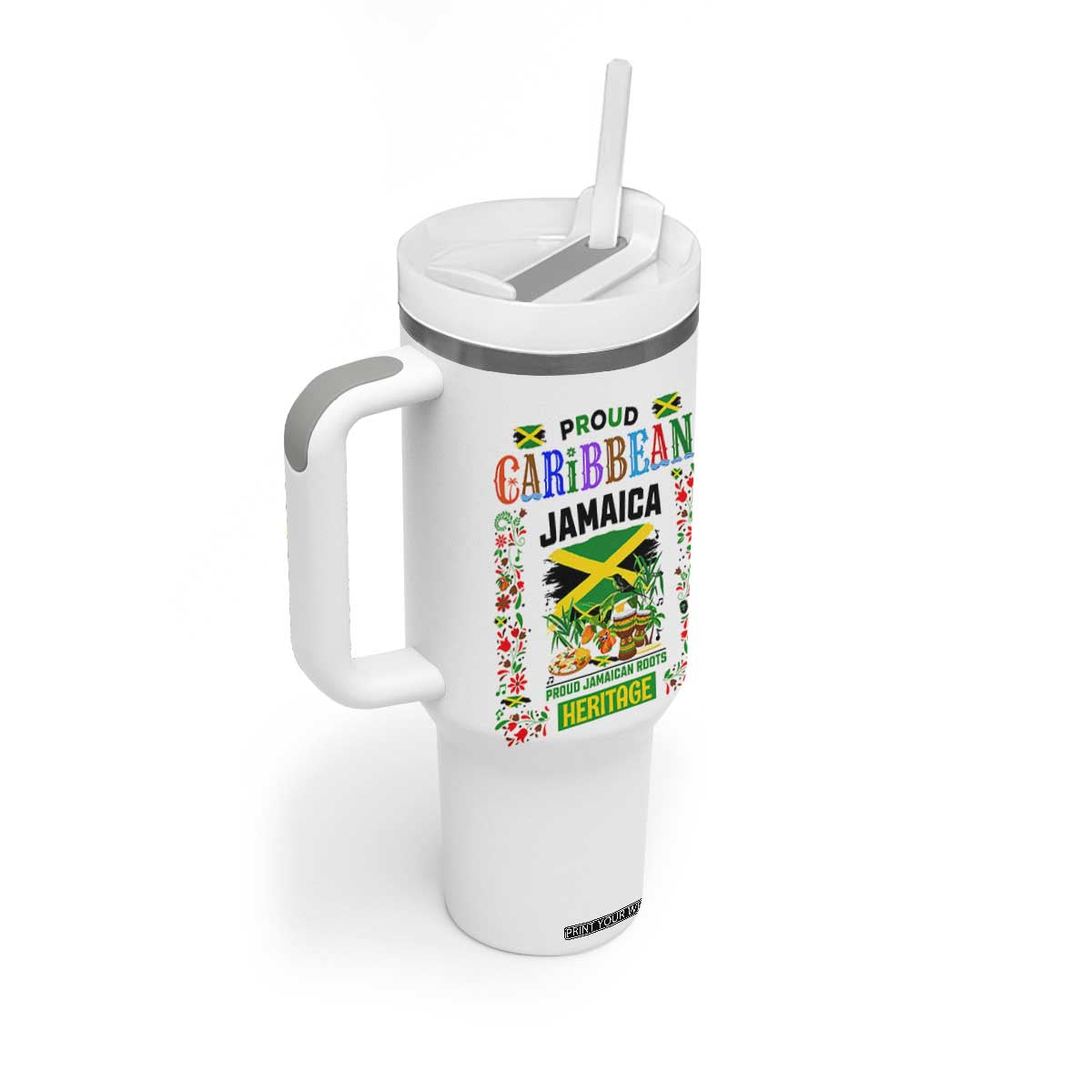 Proud Caribbean Jamaica Heritage Tumbler With Handle Jamaican Roots and Island Culture TS02 Print Your Wear