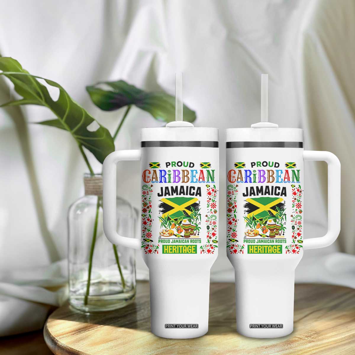 Proud Caribbean Jamaica Heritage Tumbler With Handle Jamaican Roots and Island Culture TS02 Print Your Wear