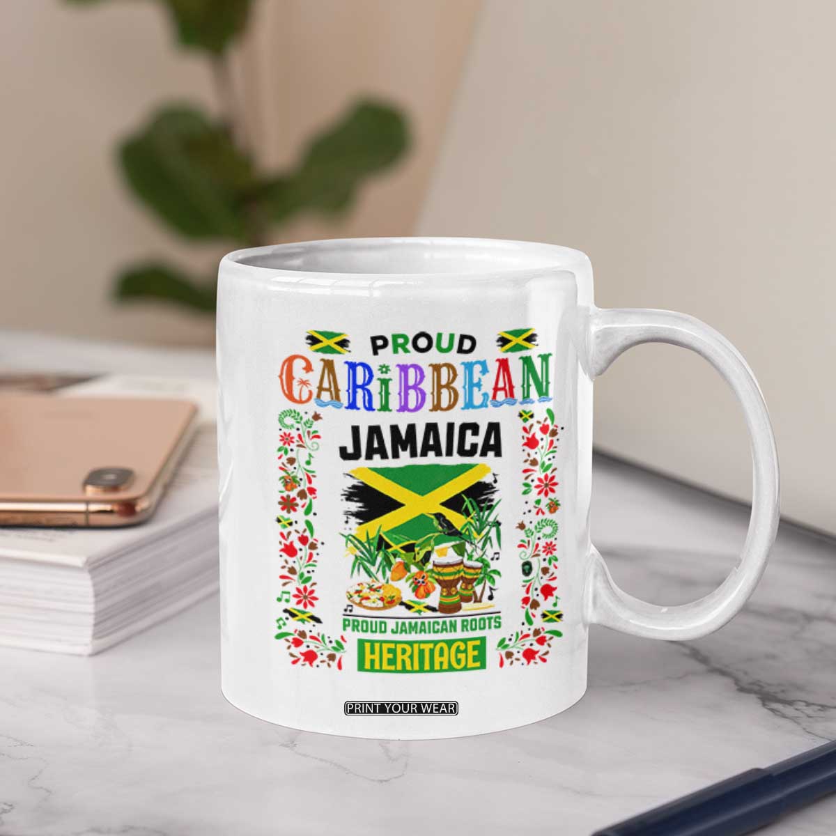 Proud Caribbean Jamaica Heritage Coffee Mug Jamaican Roots and Island Culture TS02 Print Your Wear