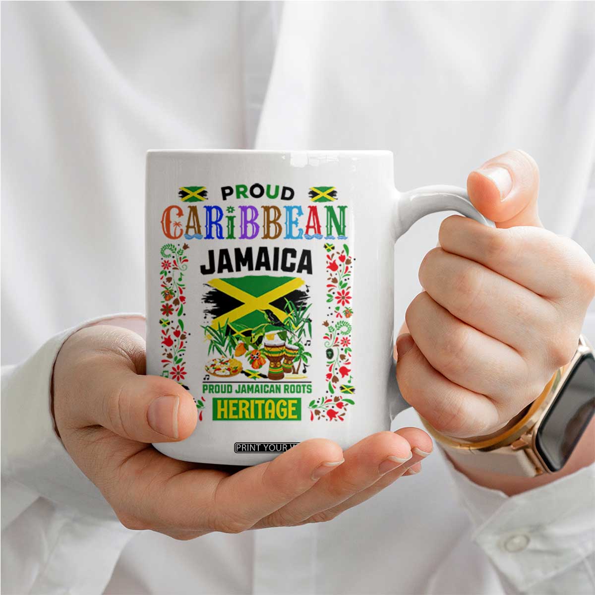 Proud Caribbean Jamaica Heritage Coffee Mug Jamaican Roots and Island Culture TS02 Print Your Wear
