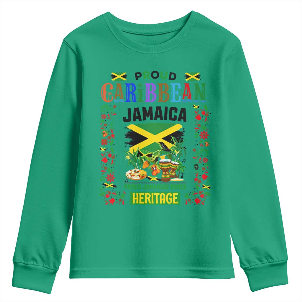Proud Caribbean Jamaica Heritage Youth Sweatshirt Jamaican Roots and Island Culture TS02 Irish Green Print Your Wear