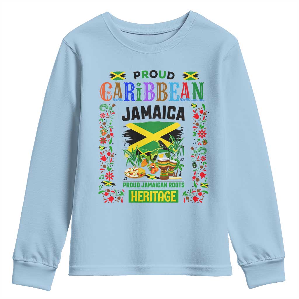 Proud Caribbean Jamaica Heritage Youth Sweatshirt Jamaican Roots and Island Culture TS02 Light Blue Print Your Wear