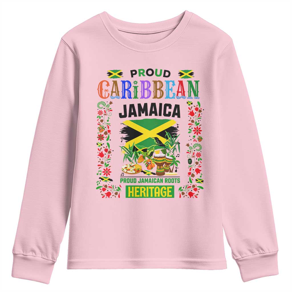 Proud Caribbean Jamaica Heritage Youth Sweatshirt Jamaican Roots and Island Culture TS02 Light Pink Print Your Wear