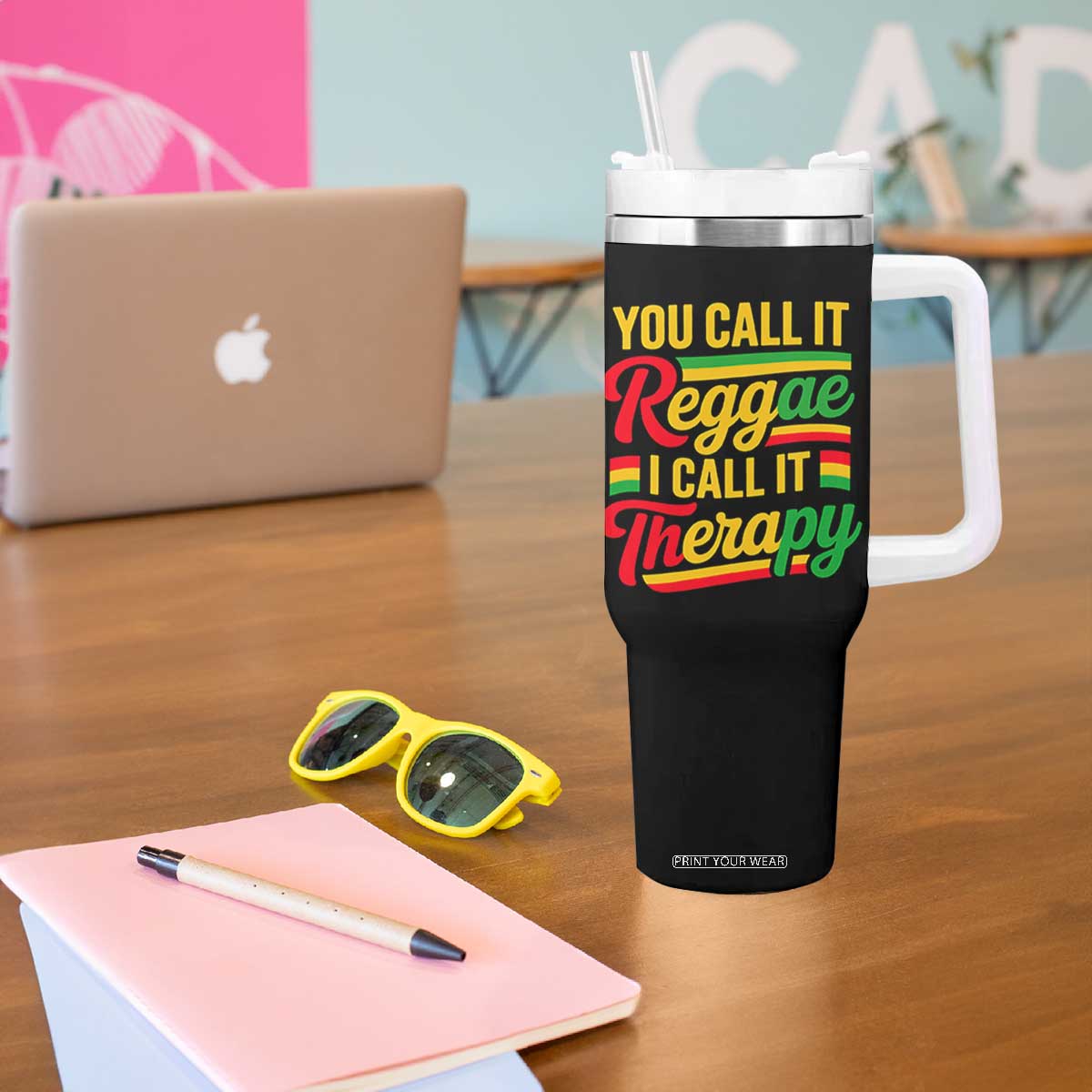 You Call It Reggae I Call It Therapy Tumbler With Handle Emotional Jamaican Rasta Music Lovers TS02 Print Your Wear