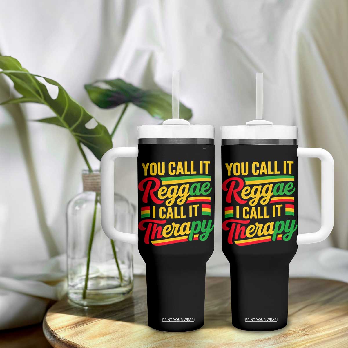 You Call It Reggae I Call It Therapy Tumbler With Handle Emotional Jamaican Rasta Music Lovers TS02 Print Your Wear