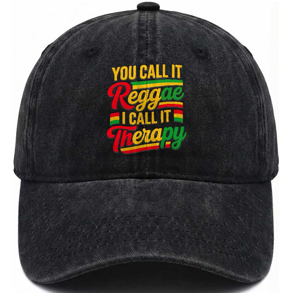 You Call It Reggae I Call It Therapy Washed Cotton Baseball Cap Emotional Jamaican Rasta Music Lovers TS02 Print Your Wear