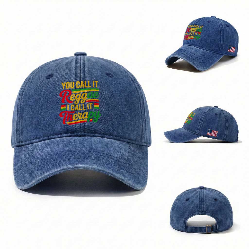 You Call It Reggae I Call It Therapy Washed Cotton Baseball Cap Emotional Jamaican Rasta Music Lovers TS02 Washed Cap Universal Fit Royal Blue Print Your Wear