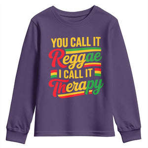 You Call It Reggae I Call It Therapy Youth Sweatshirt Emotional Jamaican Rasta Music Lovers TS02 Purple Print Your Wear