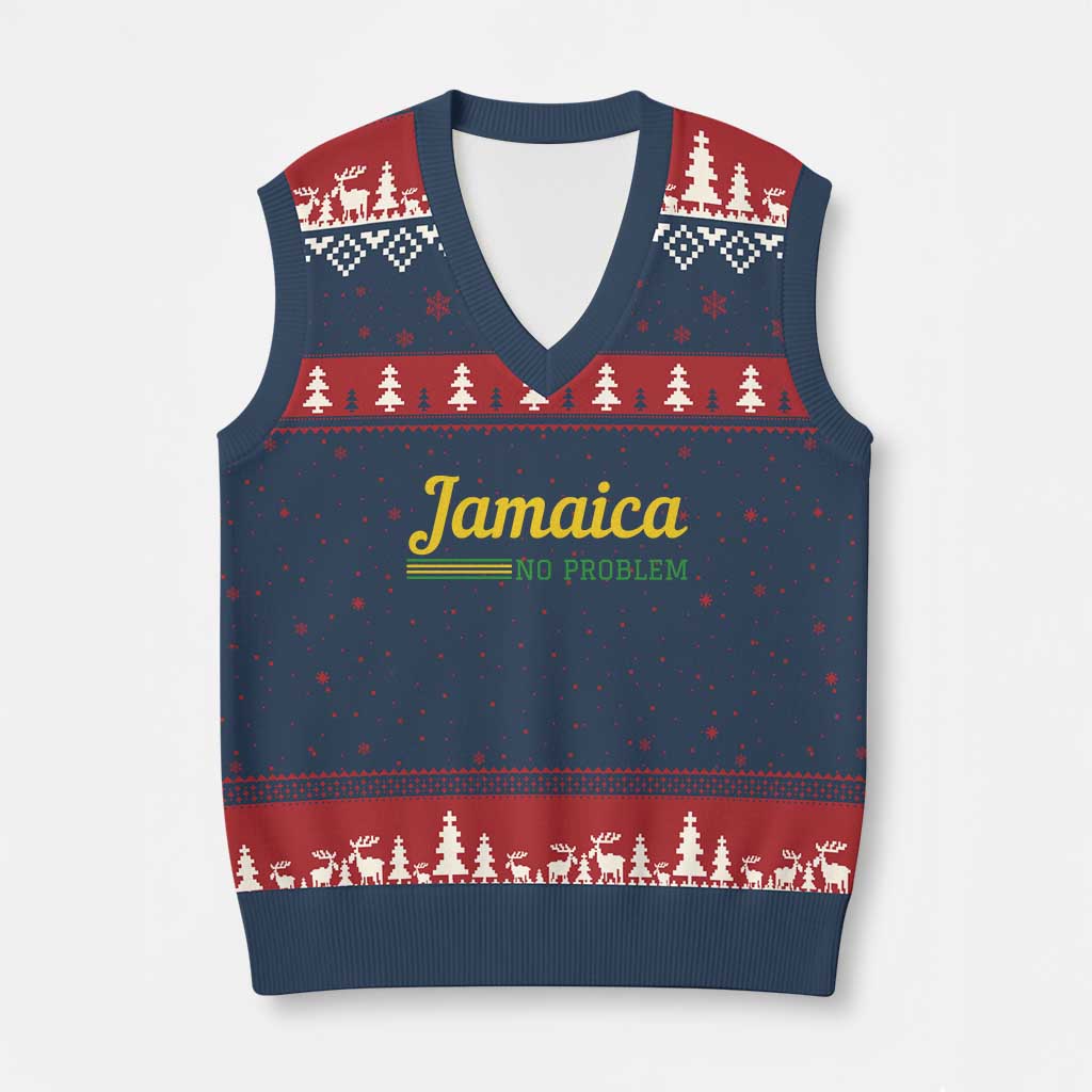 Jamaica No Problem V-Neck Knit Sweater Vest Classic Island Motto and Caribbean Vacation TS02 Navy Red Print Your Wear