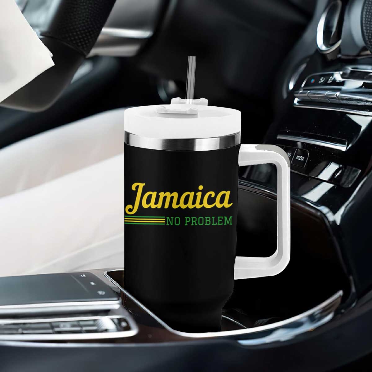 Jamaica No Problem Tumbler With Handle Classic Island Motto and Caribbean Vacation TS02 Print Your Wear