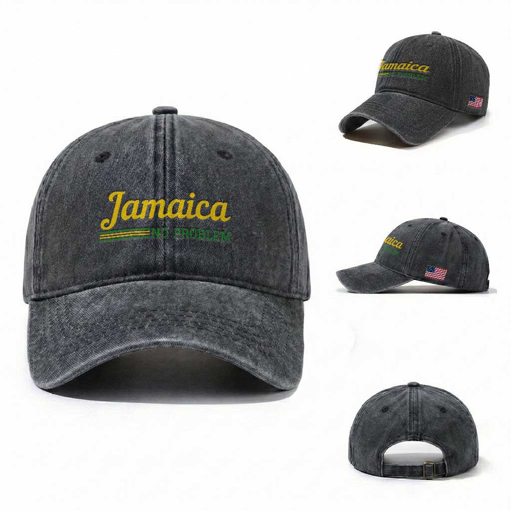 Jamaica No Problem Washed Cotton Baseball Cap Classic Island Motto and Caribbean Vacation TS02 Washed Cap Universal Fit Dark Gray Print Your Wear