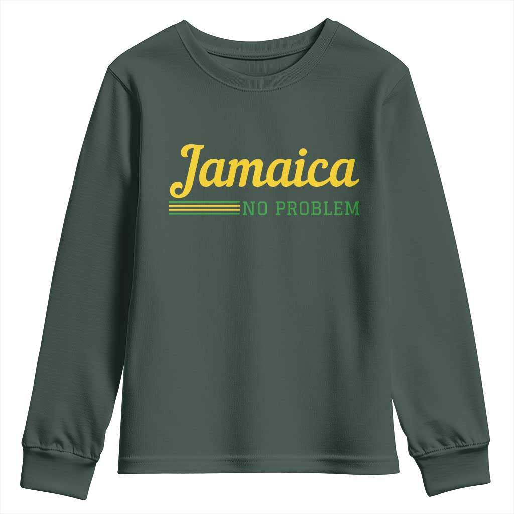 Jamaica No Problem Youth Sweatshirt Classic Island Motto and Caribbean Vacation TS02 Dark Forest Green Print Your Wear