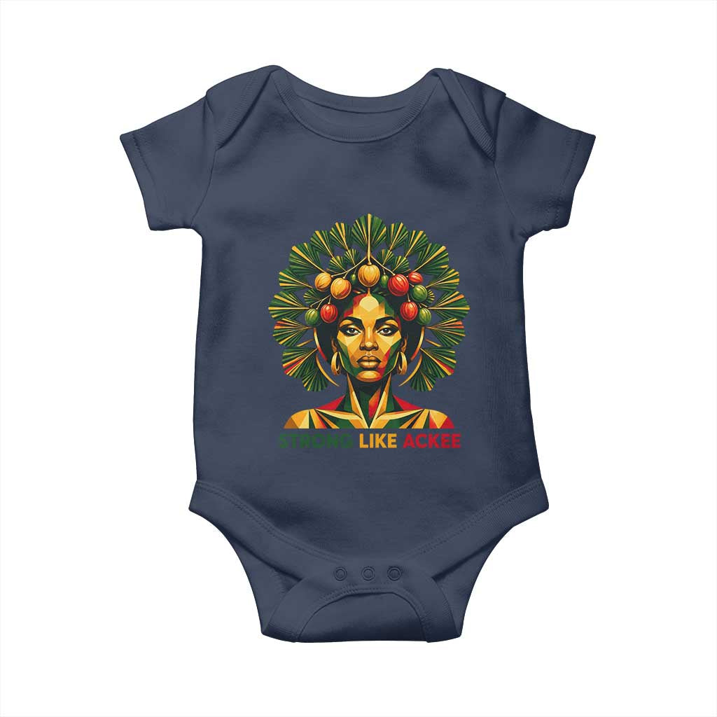 Strong Like Ackee Empowered Woman Baby Onesie Jamaican National Fruit Heritage Pride TS02 Navy Print Your Wear