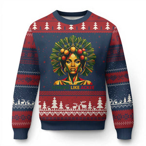 Strong Like Ackee Empowered Woman Ugly Christmas Sweater Jamaican National Fruit Heritage Pride TS02 Navy Red Print Your Wear