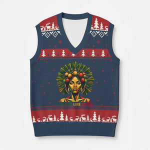 Strong Like Ackee Empowered Woman V-Neck Knit Sweater Vest Jamaican National Fruit Heritage Pride TS02 Navy Red Print Your Wear