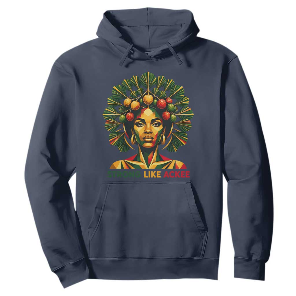 Strong Like Ackee Empowered Woman Hoodie Jamaican National Fruit Heritage Pride TS02 Navy Print Your Wear