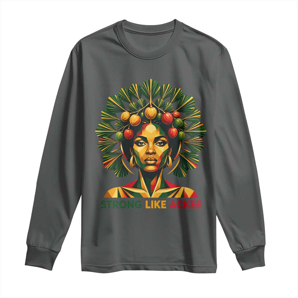 Strong Like Ackee Empowered Woman Long Sleeve Shirt Jamaican National Fruit Heritage Pride TS02 Dark Heather Print Your Wear