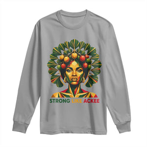 Strong Like Ackee Empowered Woman Long Sleeve Shirt Jamaican National Fruit Heritage Pride TS02 Sport Gray Print Your Wear