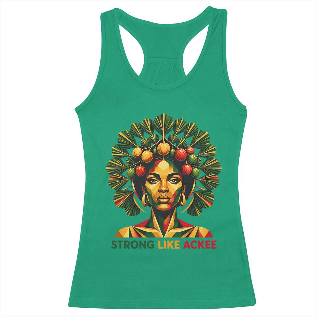 Strong Like Ackee Empowered Woman Racerback Tank Top Jamaican National Fruit Heritage Pride TS02 Irish Green Print Your Wear