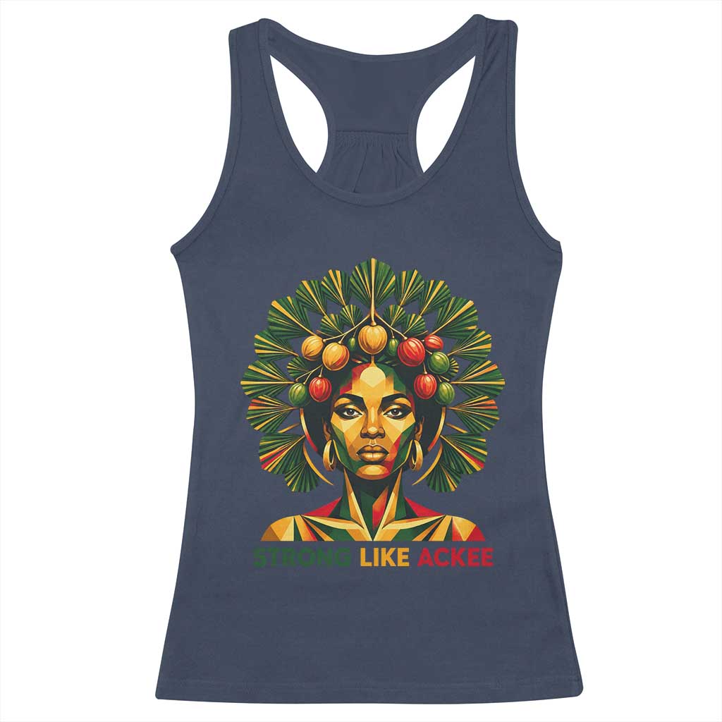 Strong Like Ackee Empowered Woman Racerback Tank Top Jamaican National Fruit Heritage Pride TS02 Navy Print Your Wear