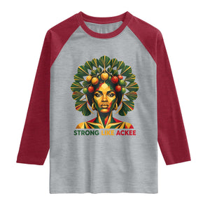 Strong Like Ackee Empowered Woman Raglan Shirt Jamaican National Fruit Heritage Pride TS02 Heather Gray Heather Red Print Your Wear