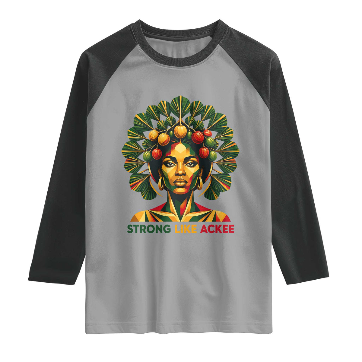 Strong Like Ackee Empowered Woman Raglan Shirt Jamaican National Fruit Heritage Pride TS02 Sport Gray Black Print Your Wear