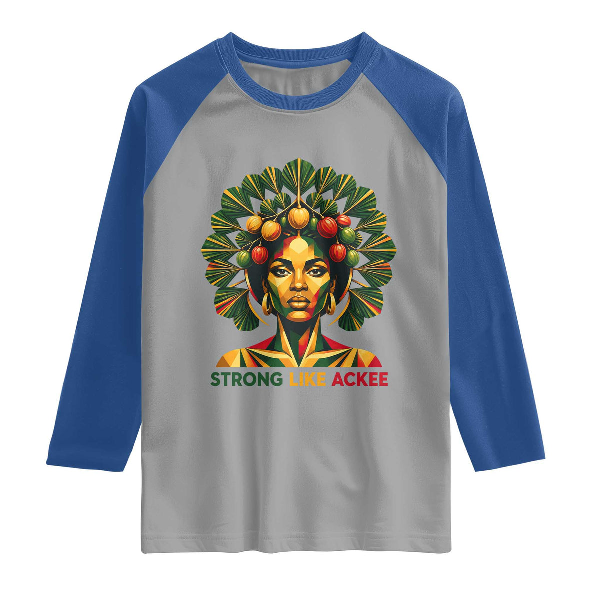 Strong Like Ackee Empowered Woman Raglan Shirt Jamaican National Fruit Heritage Pride TS02 Sport Gray Royal Print Your Wear