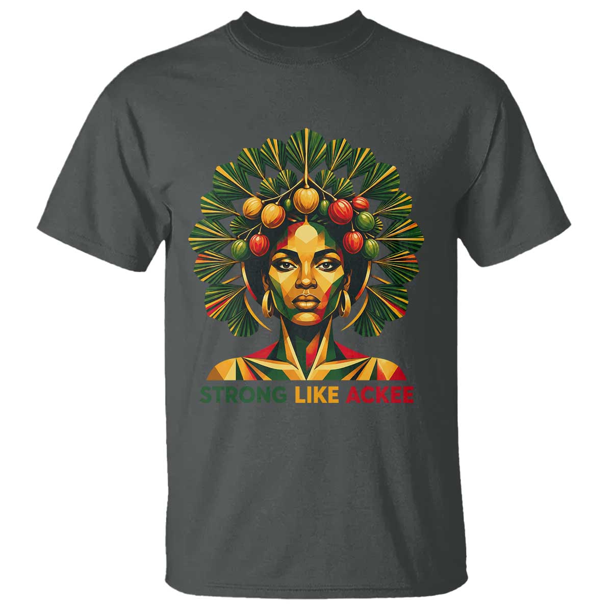 Strong Like Ackee Empowered Woman T Shirt Jamaican National Fruit Heritage Pride TS02 Dark Heather Print Your Wear