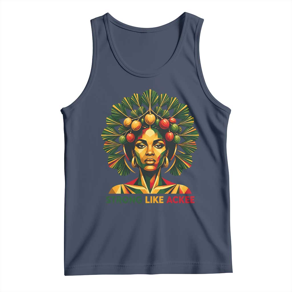 Strong Like Ackee Empowered Woman Tank Top Jamaican National Fruit Heritage Pride TS02 Navy Print Your Wear
