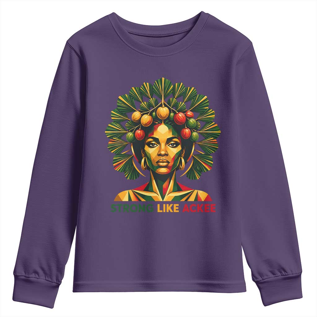 Strong Like Ackee Empowered Woman Youth Sweatshirt Jamaican National Fruit Heritage Pride TS02 Purple Print Your Wear