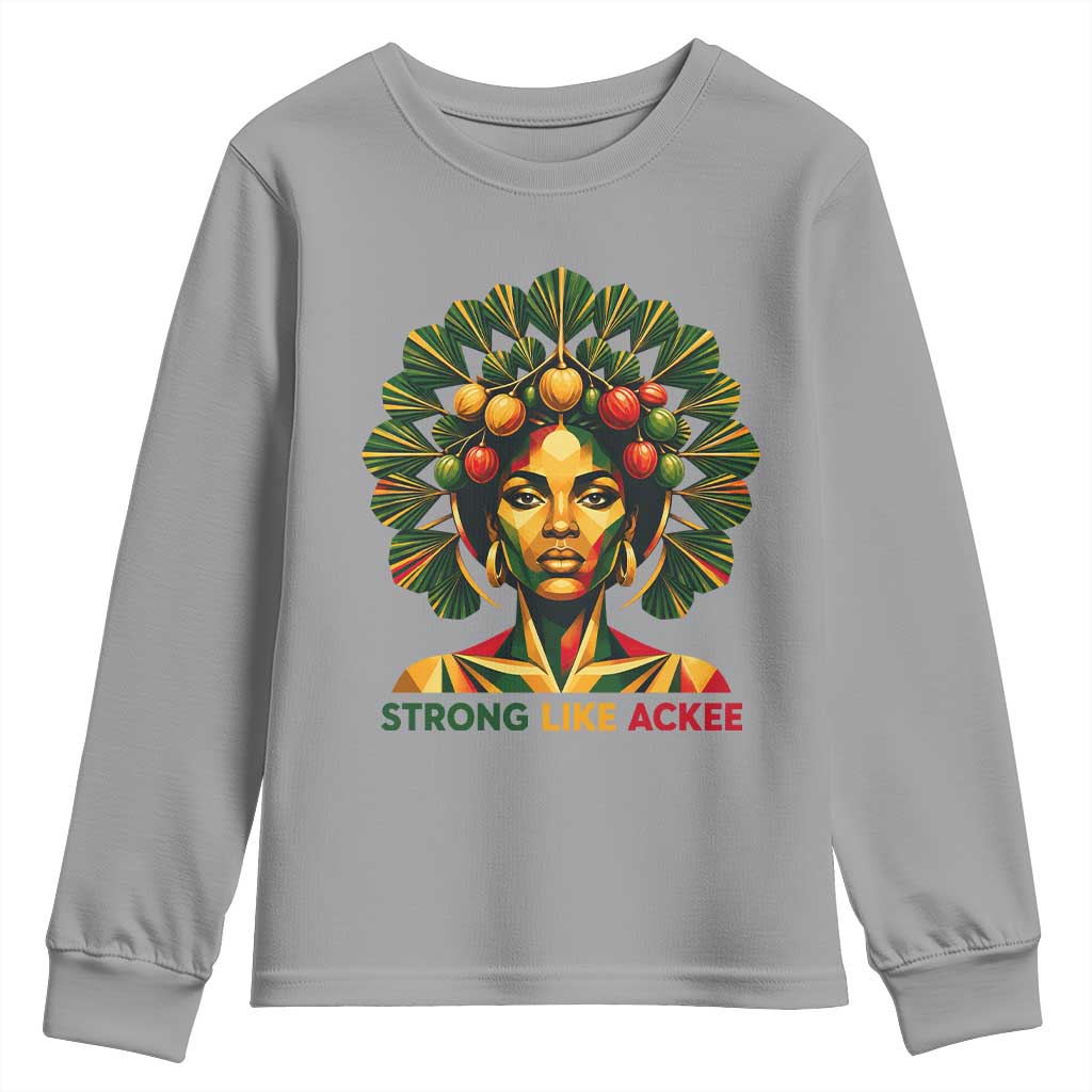Strong Like Ackee Empowered Woman Youth Sweatshirt Jamaican National Fruit Heritage Pride TS02 Sport Gray Print Your Wear