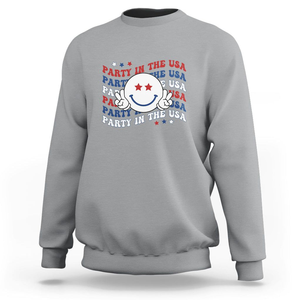 Funny 4th Of July Sweatshirt Party In The USA Smiling Face Retro Groovy TS02 Sport Gray Printyourwear