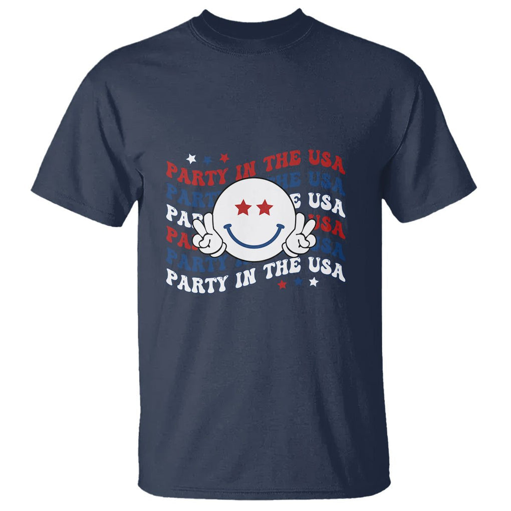 Funny 4th Of July T Shirt Party In The USA Smiling Face Retro Groovy TS02 Navy Printyourwear