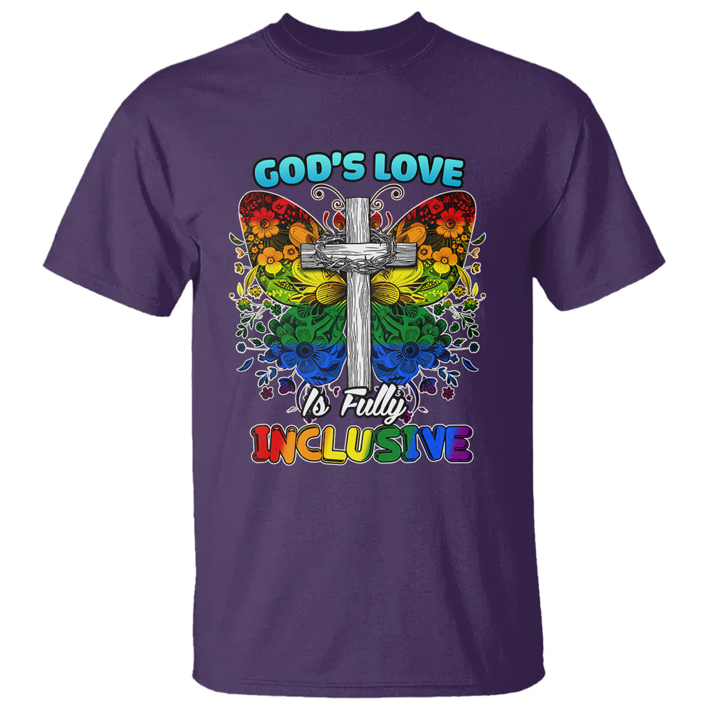 LGBT Pride T Shirt God's Love Is Fully Inclusive Christian Cross Butterfly TS02 Purple Printyourwear