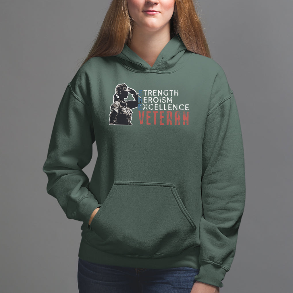 Female Veteran Hoodie Strength Heroism Excellence Women TS02 Dark Forest Green Printyourwear