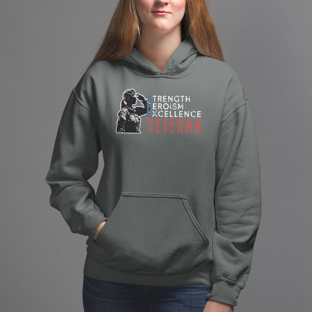 Female Veteran Hoodie Strength Heroism Excellence Women TS02 Dark Heather Printyourwear