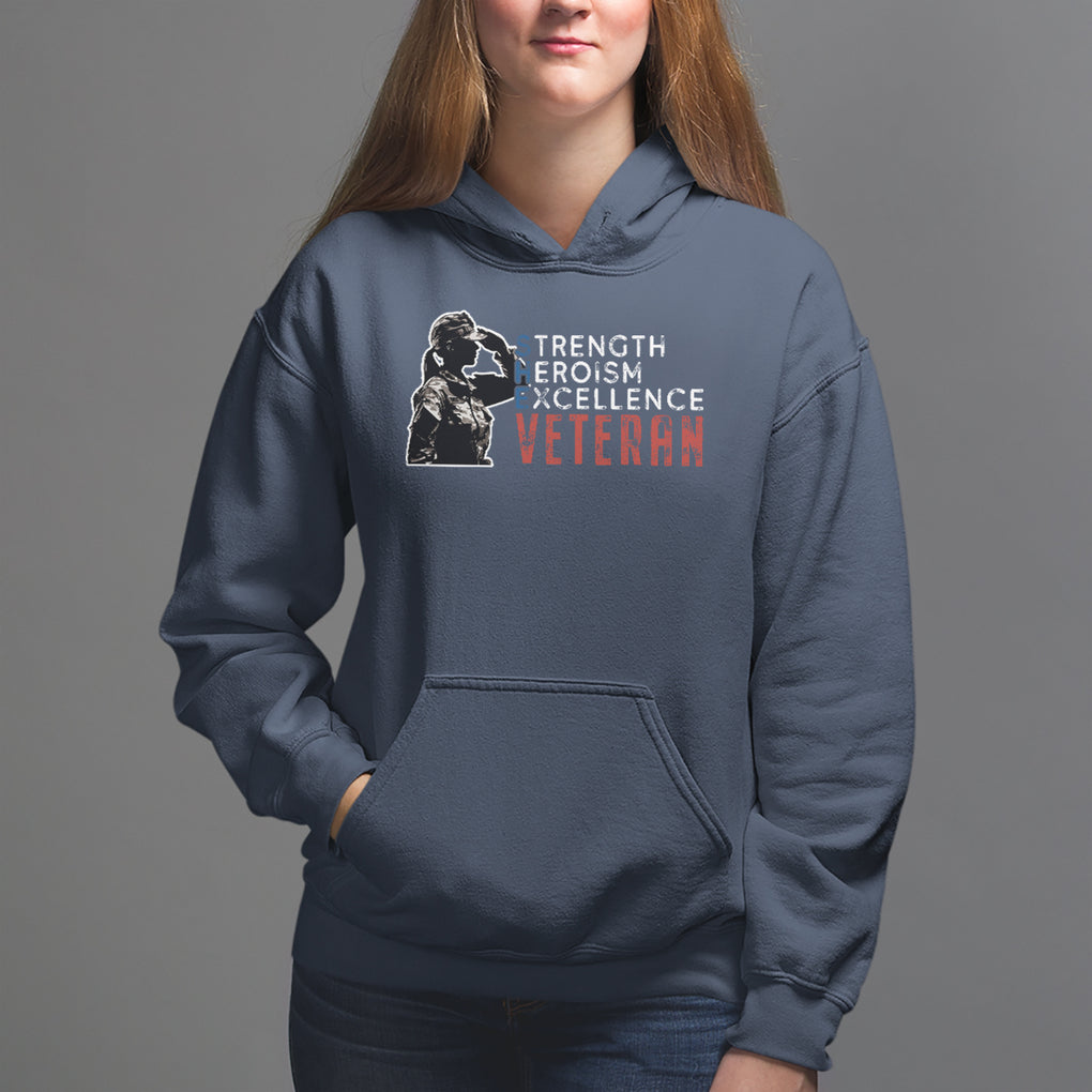 Female Veteran Hoodie Strength Heroism Excellence Women TS02 Navy Printyourwear