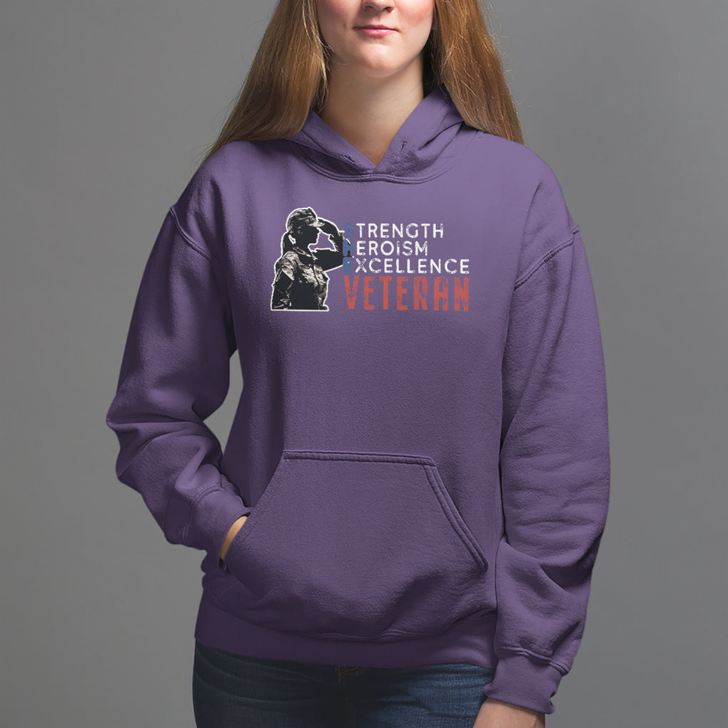 Female Veteran Hoodie Strength Heroism Excellence Women TS02 Purple Printyourwear