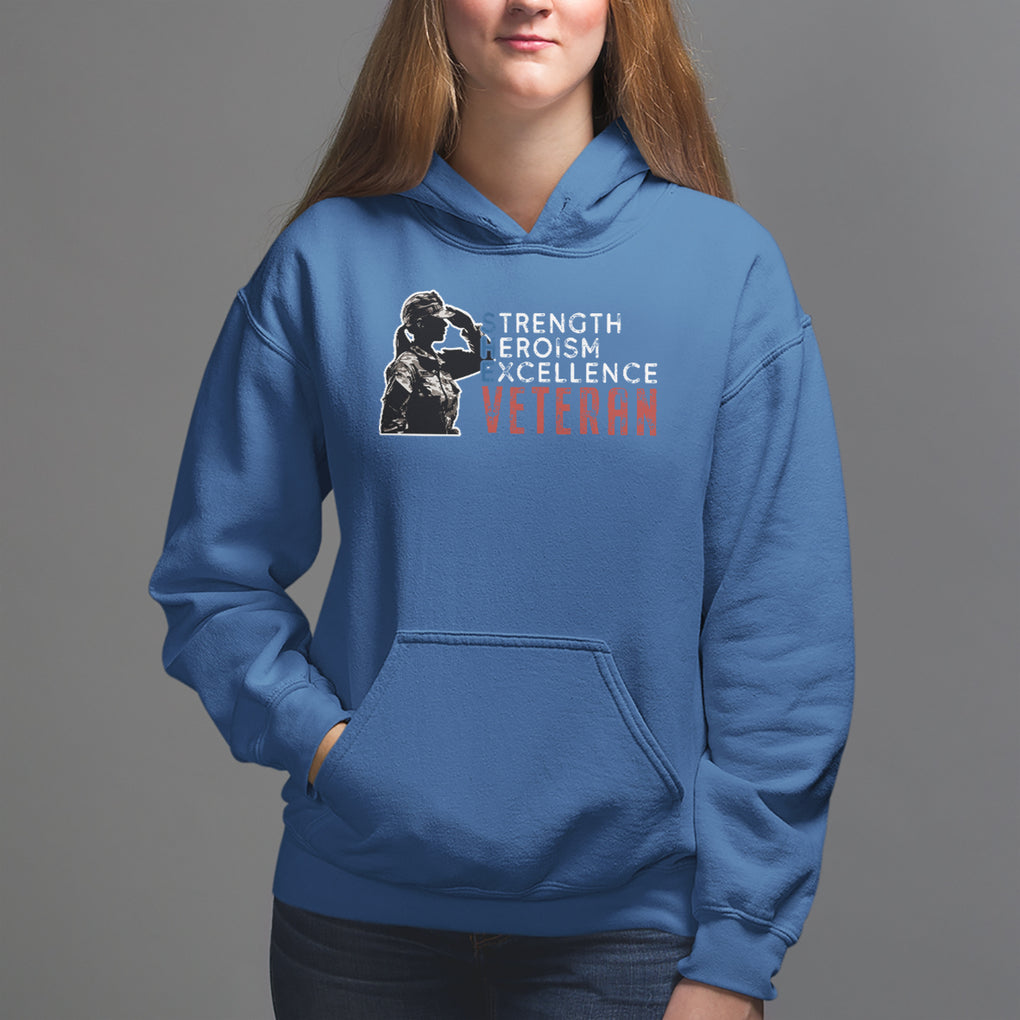 Female Veteran Hoodie Strength Heroism Excellence Women TS02 Royal Blue Printyourwear