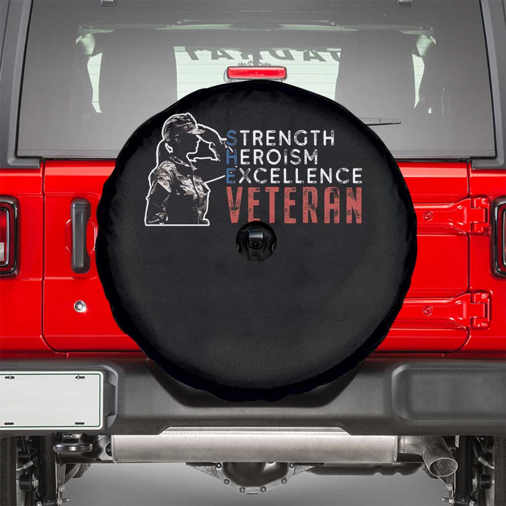 Female Veteran Spare Tire Cover Strength Heroism Excellence Women TS02 Black Print Your Wear