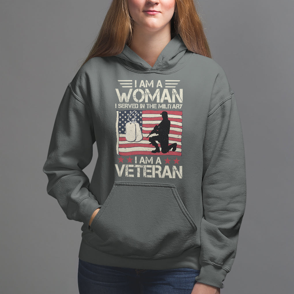 Female Veteran Hoodie I Am A Woman I Served In The Military American Flag Women TS02 Dark Heather Printyourwear